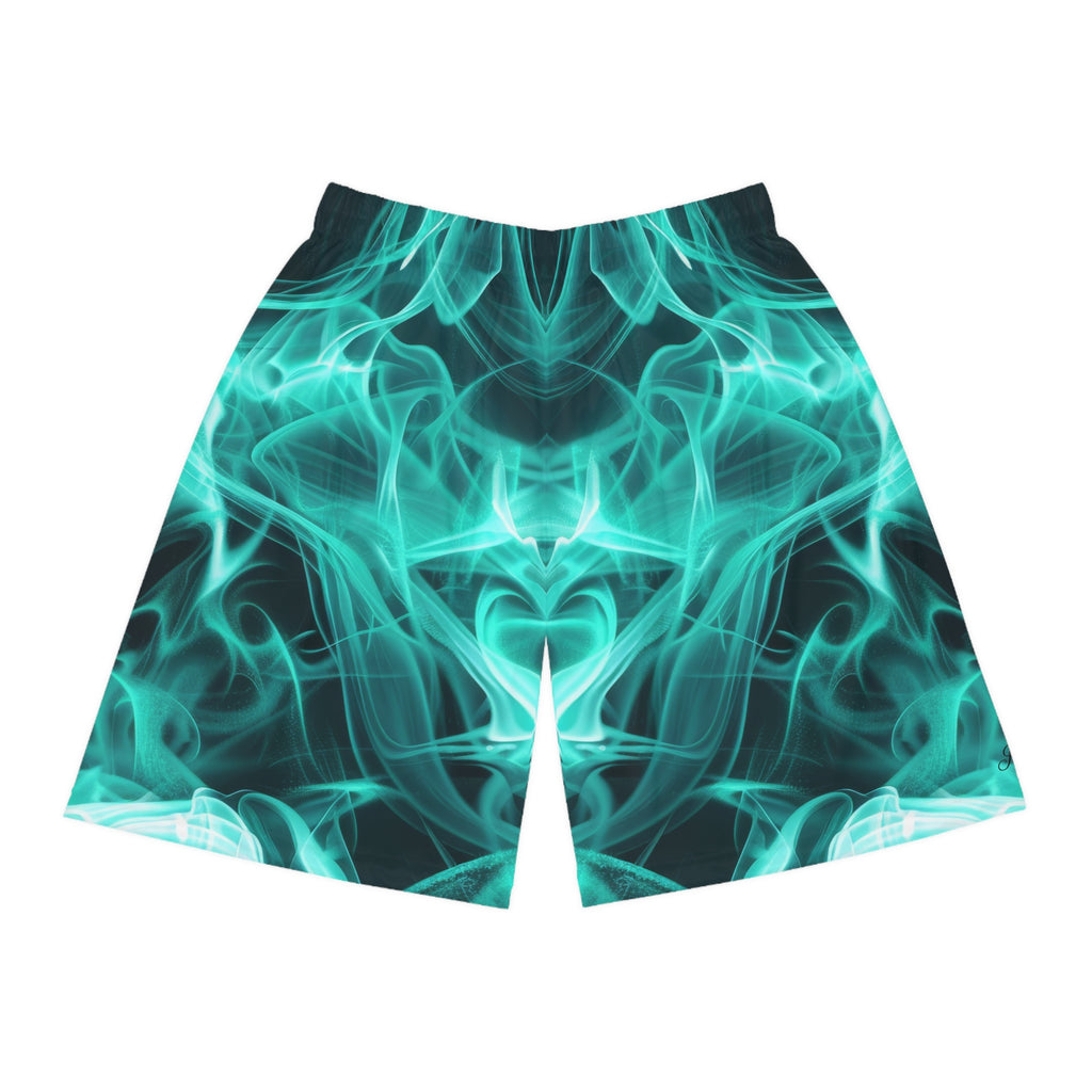 "All-Over Print" Teal Flame Basketball Shorts