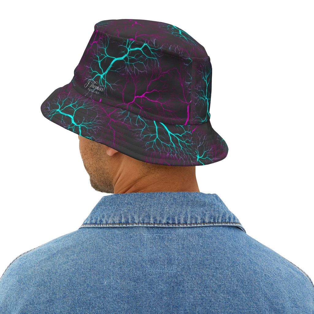 "All-Over Print" Neon Lightning Bucket Hat