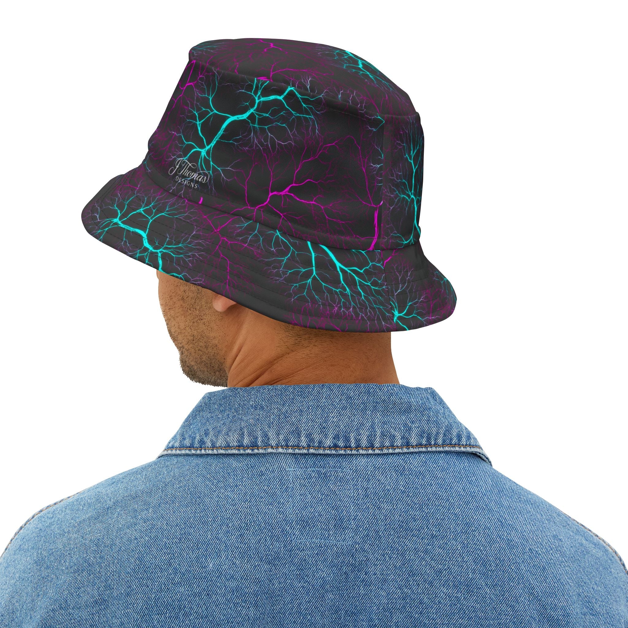"All-Over Print" Neon Lightning Bucket Hat