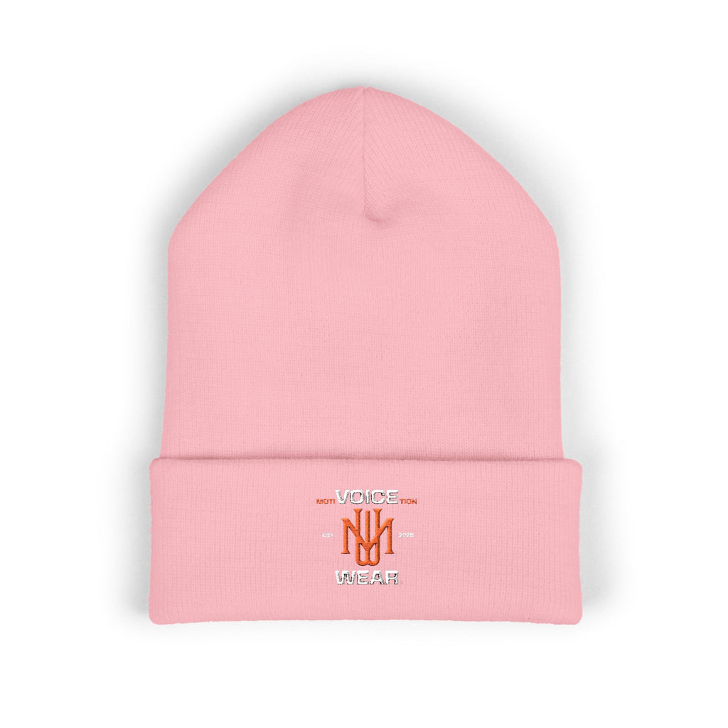 Embroidered "moti-Voice-tion Wear" Cuffed Beanie