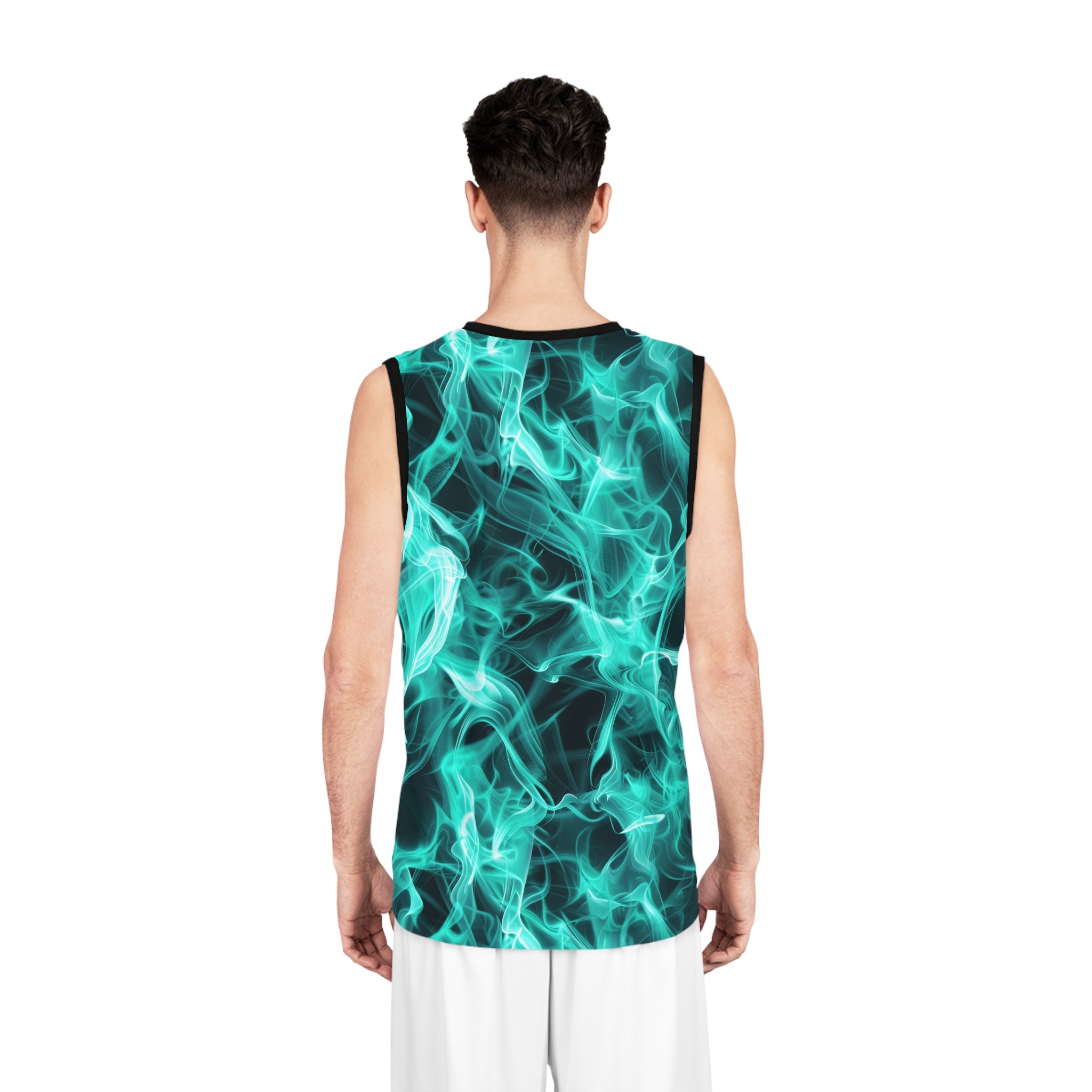 "All-Over Print" Teal Flame Basketball Jersey