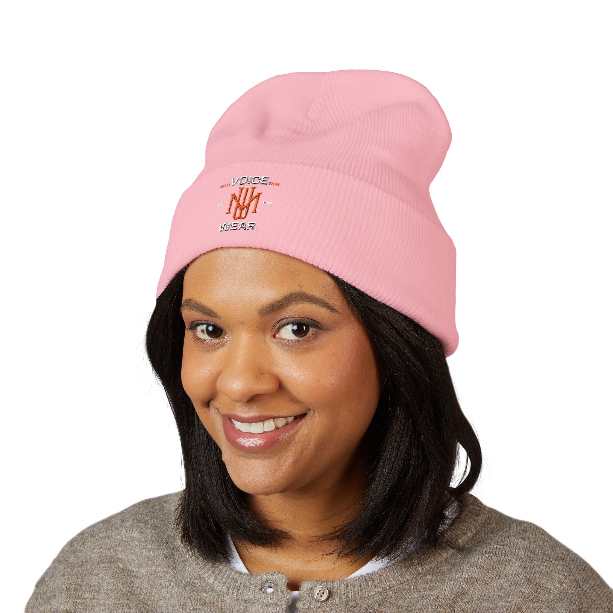 Embroidered "moti-Voice-tion Wear" Cuffed Beanie