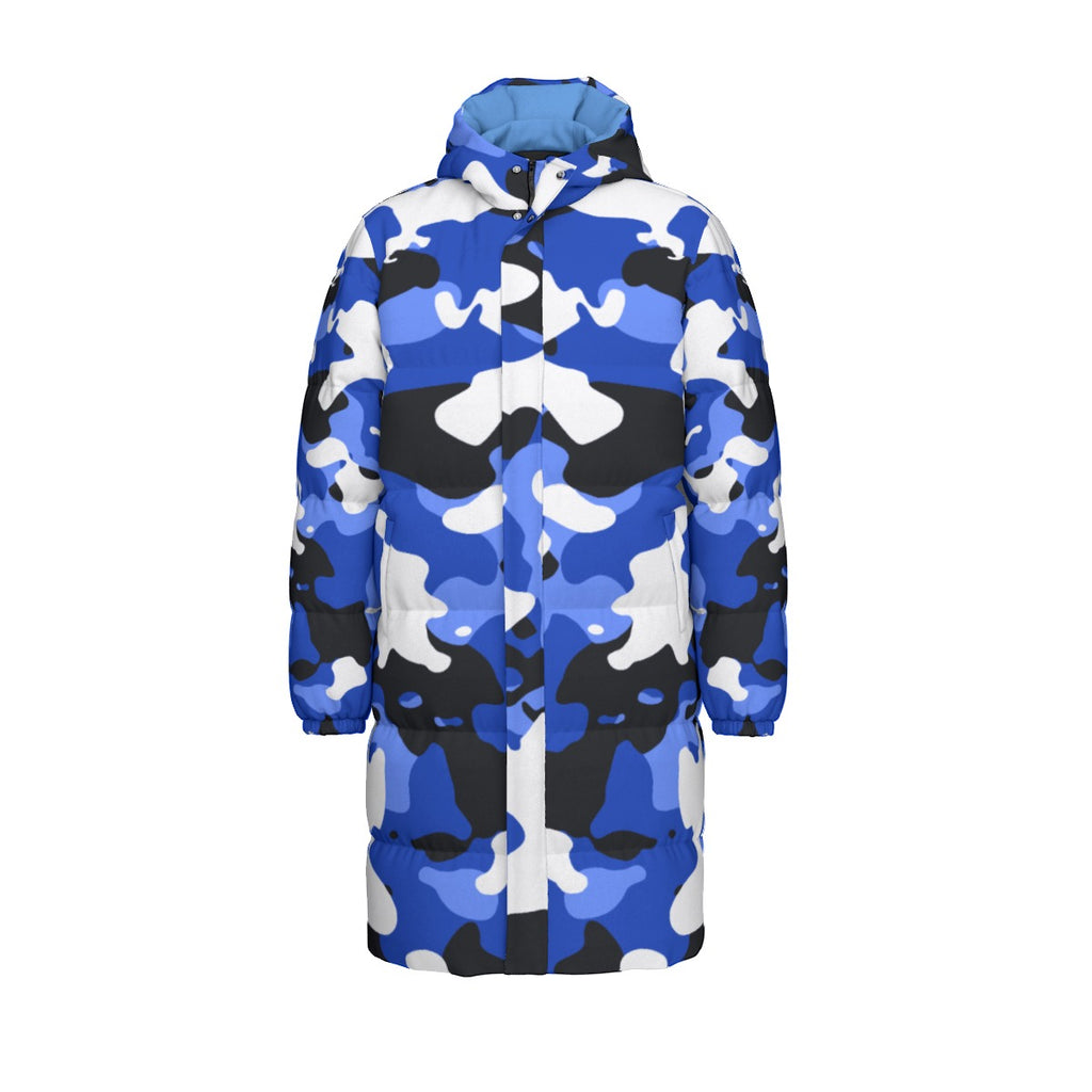 "All Over Print" Blue Unisex Long Down Jacket