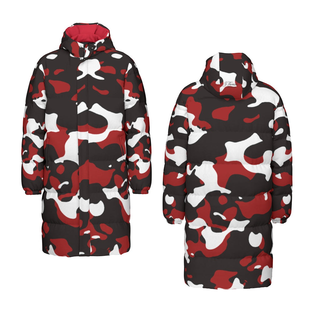 "All Over Print" Red Unisex Long Down Jacket
