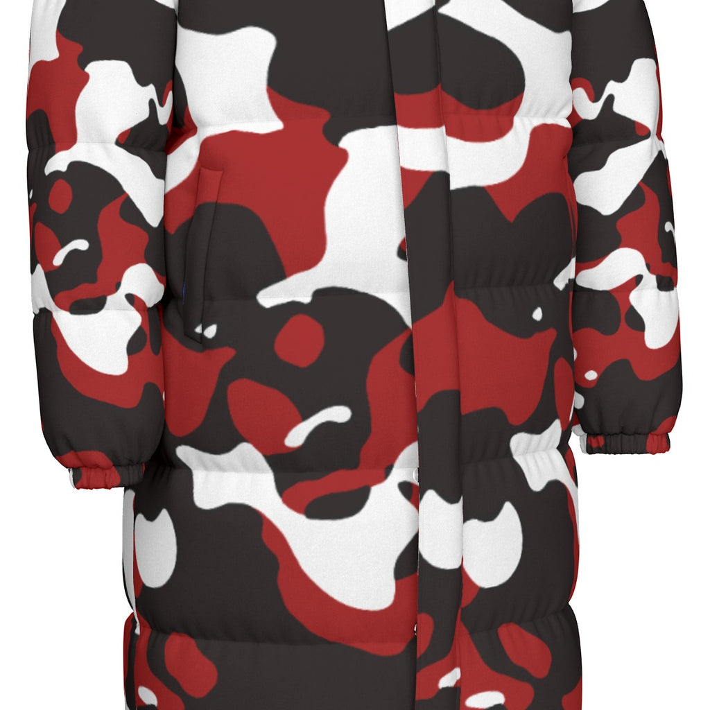 "All Over Print" Red Unisex Long Down Jacket