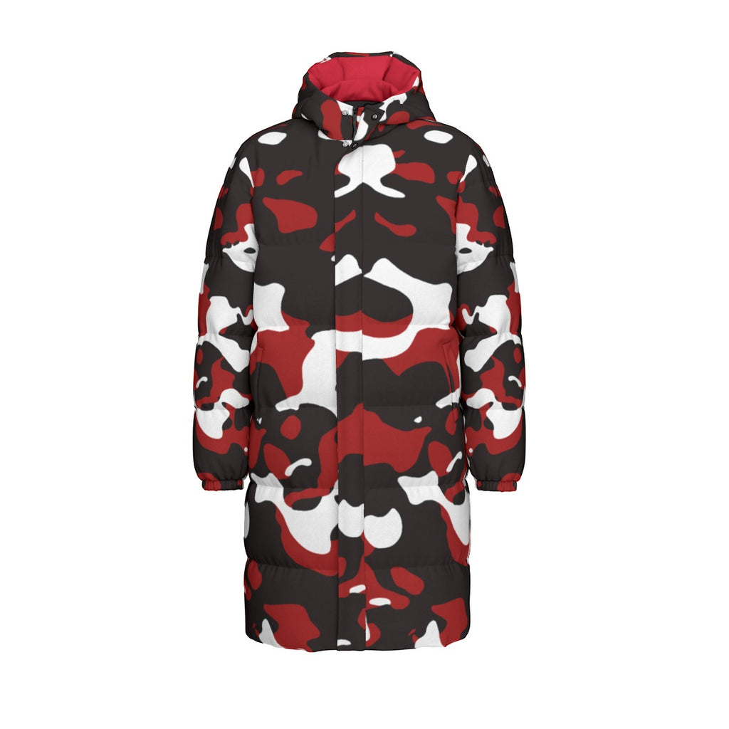 "All Over Print" Red Unisex Long Down Jacket