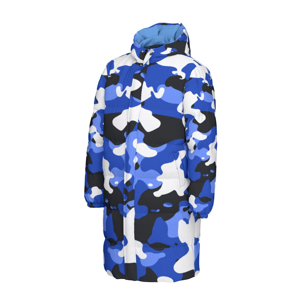 "All Over Print" Blue Unisex Long Down Jacket