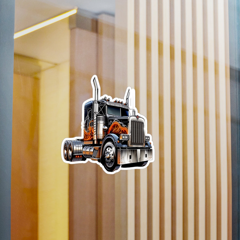 Semi Truck With Flames Vinyl Decal