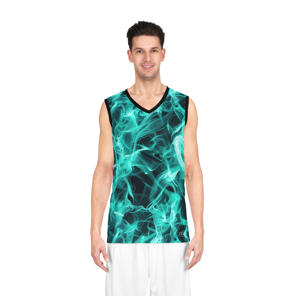 "All-Over Print" Teal Flame Basketball Jersey
