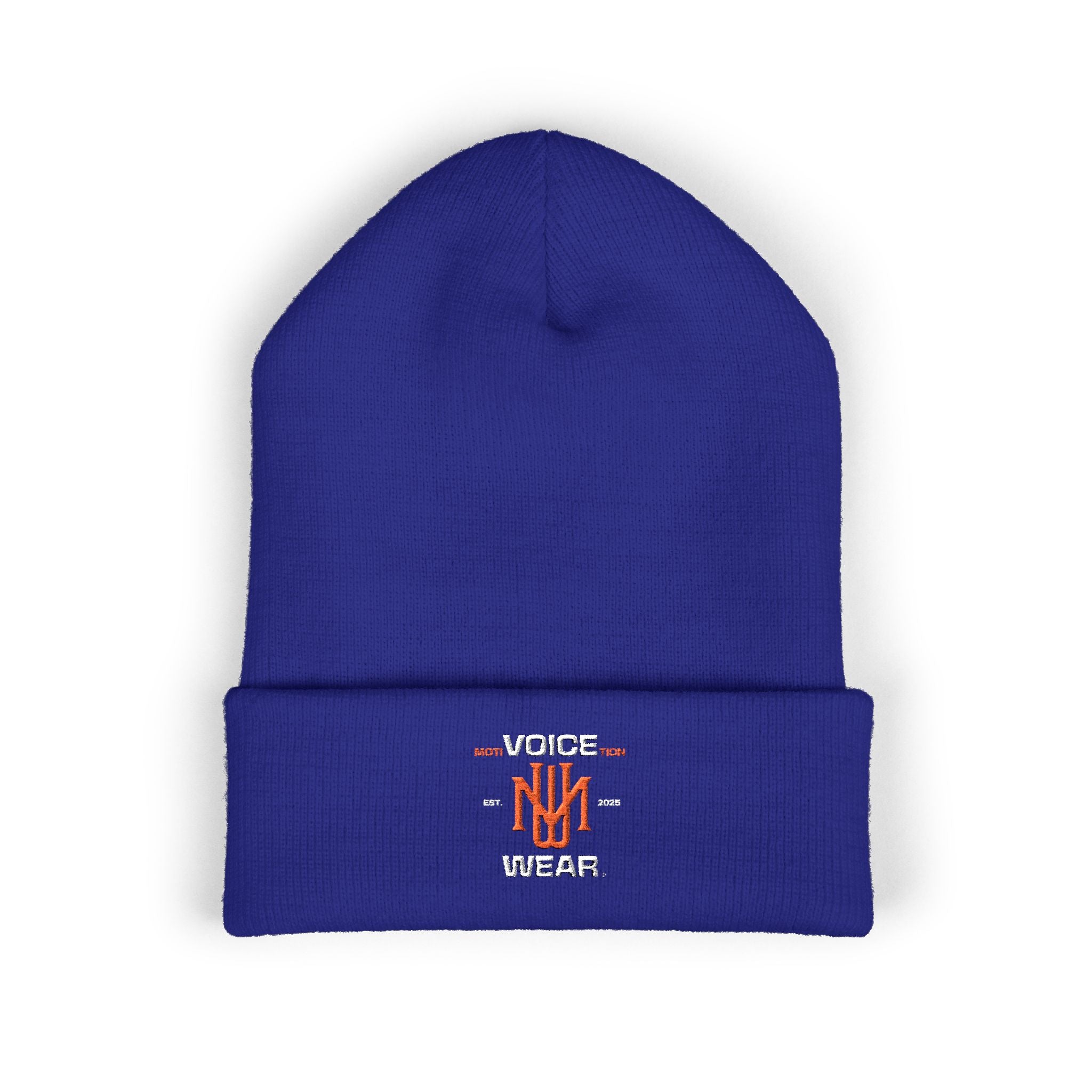 Embroidered "moti-Voice-tion Wear" Cuffed Beanie