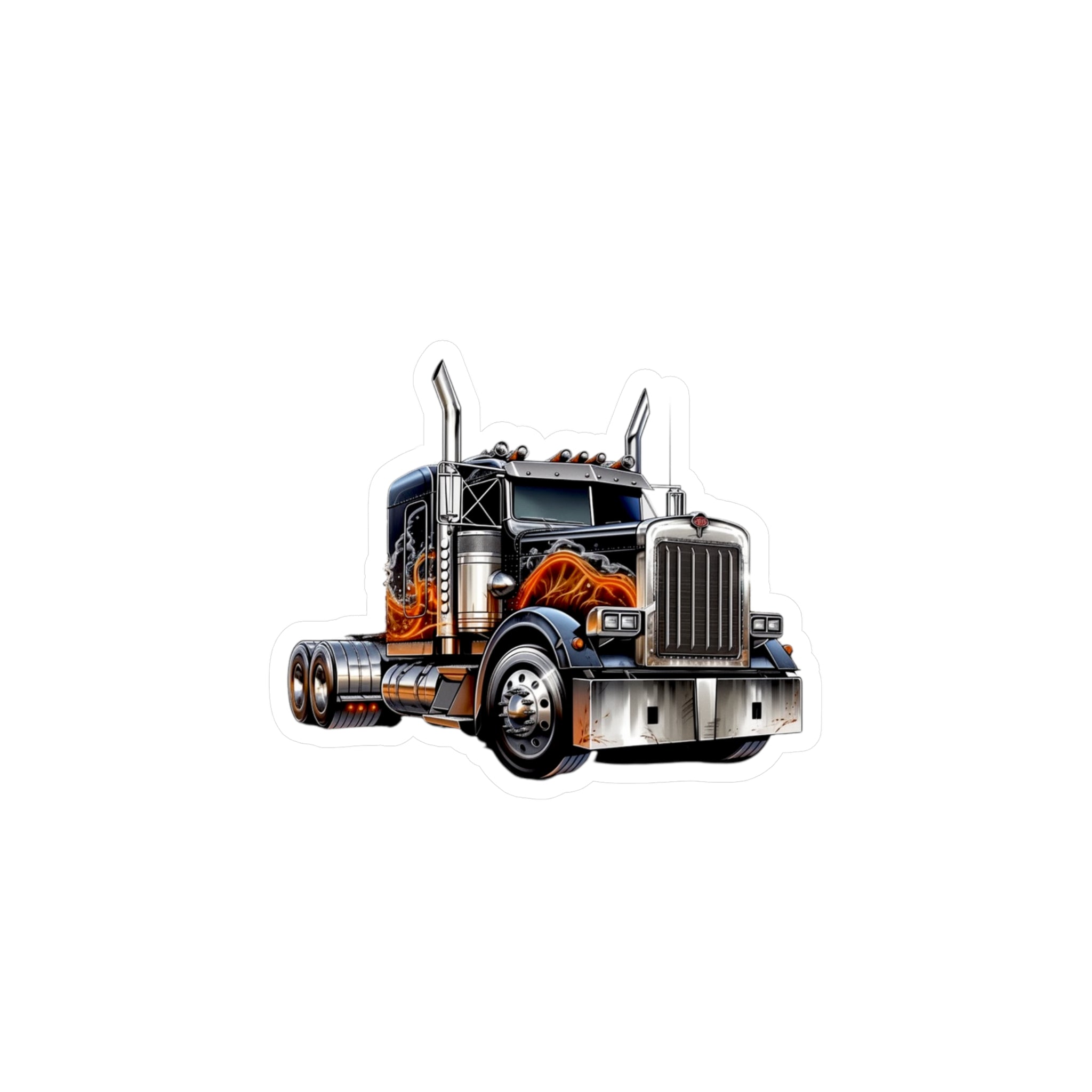 Semi Truck With Flames Vinyl Decal