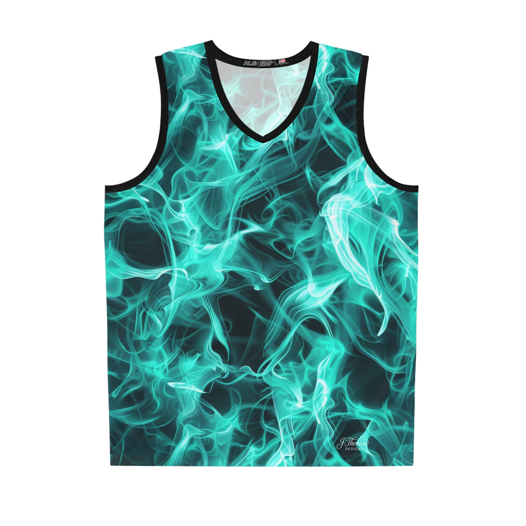 "All-Over Print" Teal Flame Basketball Jersey