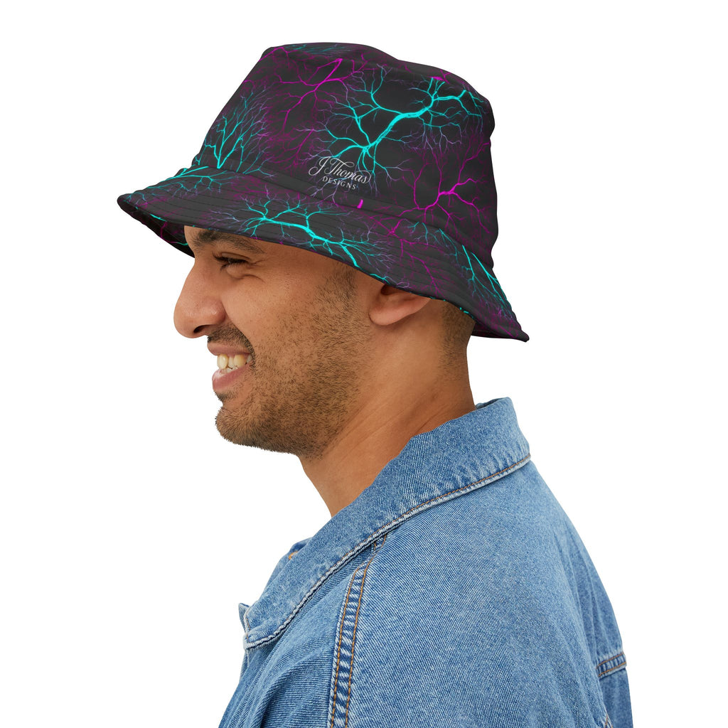 "All-Over Print" Neon Lightning Bucket Hat