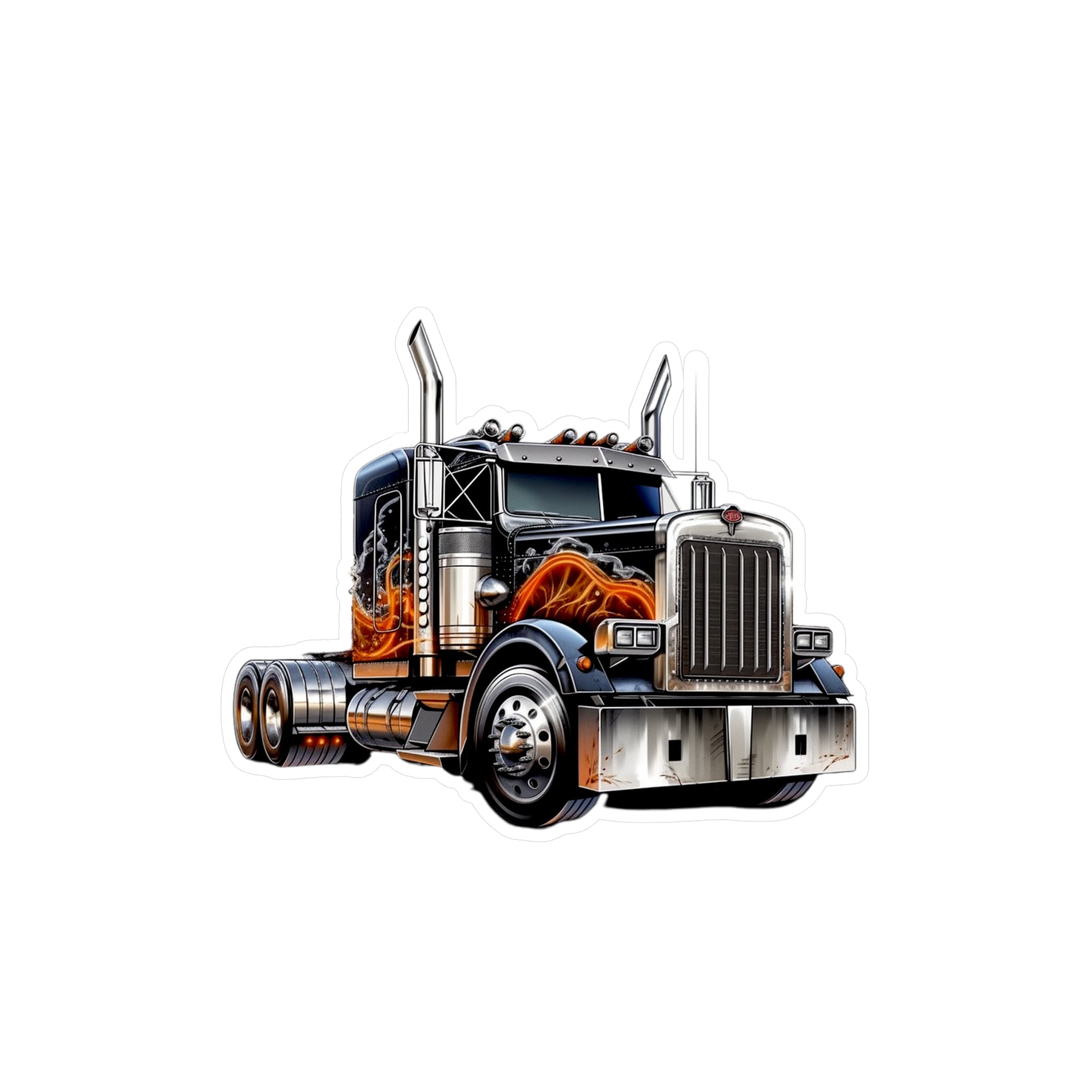 Semi Truck With Flames Vinyl Decal