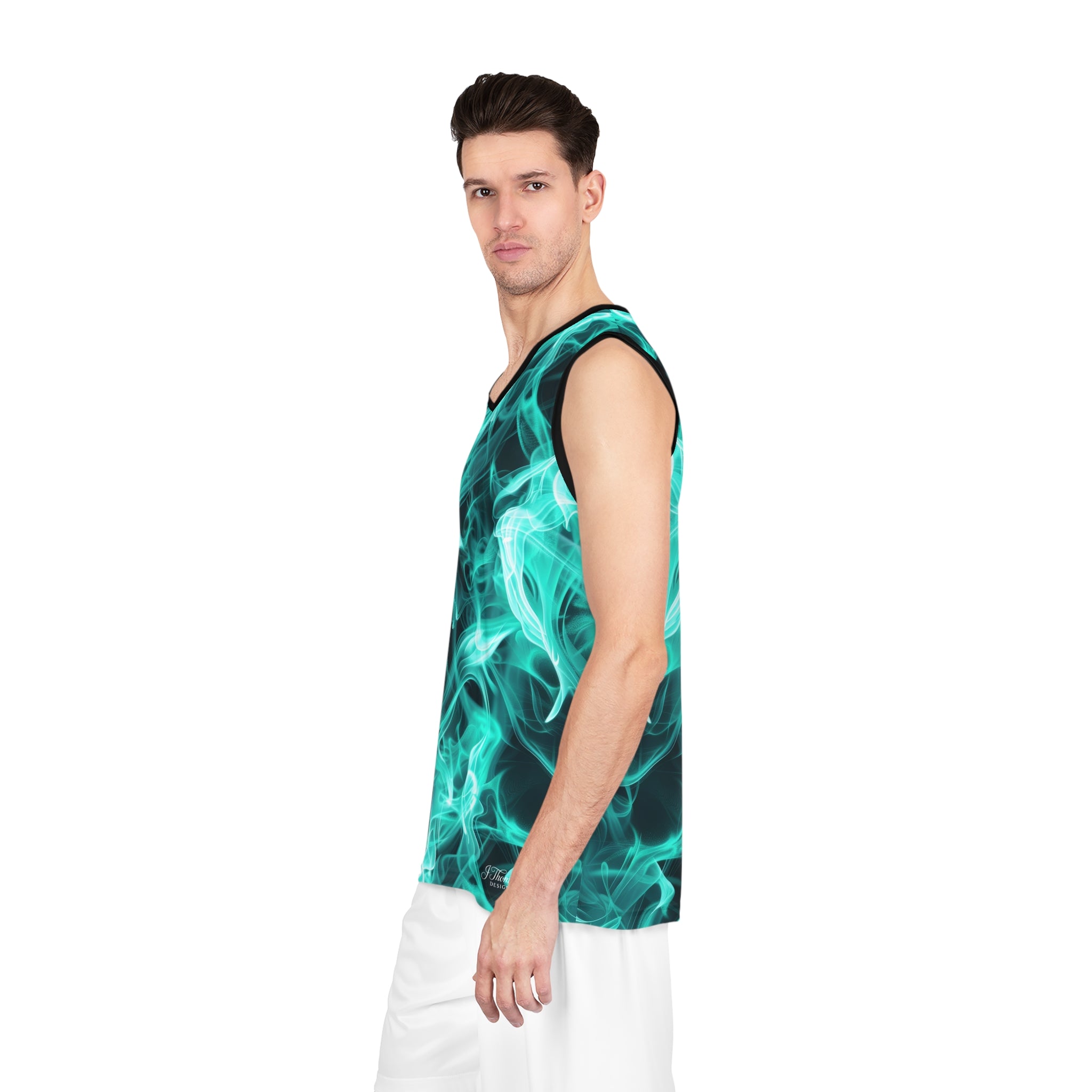 "All-Over Print" Teal Flame Basketball Jersey